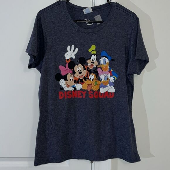 Gray Disney Squad Mickey Pluto Daffy Goofy Minnie Mouse Women’s T shirt L - Picture 1 of 2